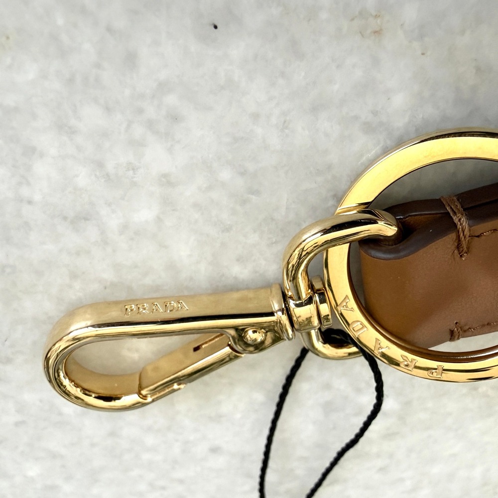 Prada Soft Leather Keychain Wristlet Brown & Gold 1PP186 Made in Italy - Picture 4 of 12